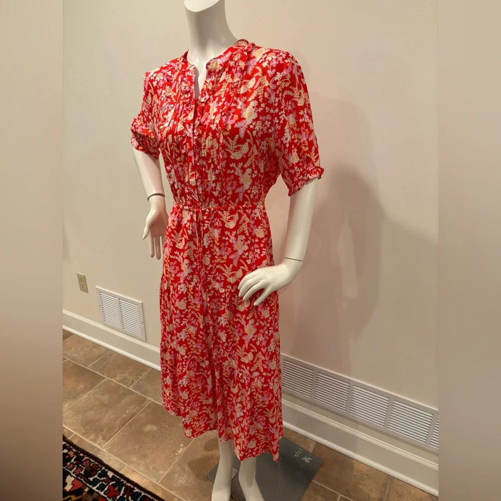 J. McLaughlin Harriet Silk Women’s Lined Floral Short Sleeve Red Dress, size XL - Picture 3 of 14